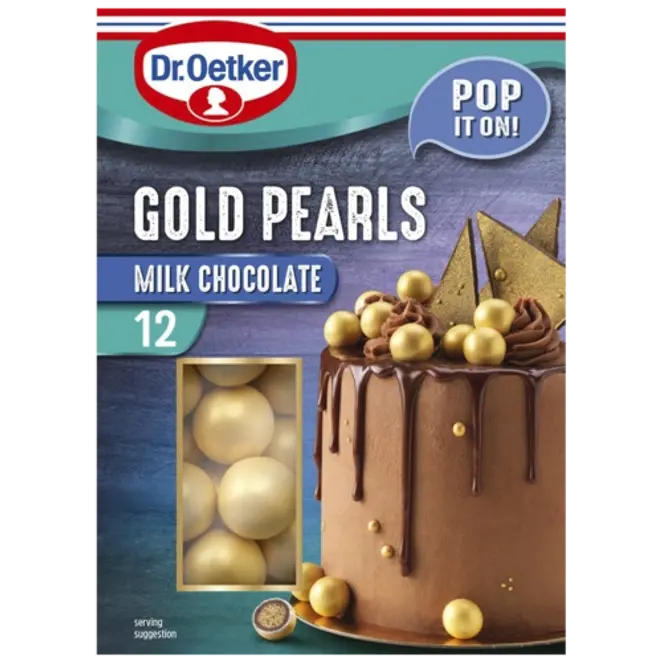 Dr. Oetker Dr. Oetker 12 Milk Chocolate Gold Pearls Cake Decorations